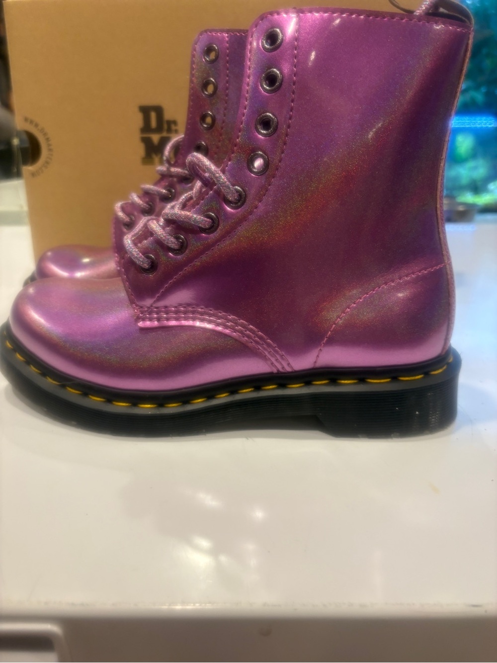 Dr. Martens Iridescent Pink 8-Eye Combat Boots